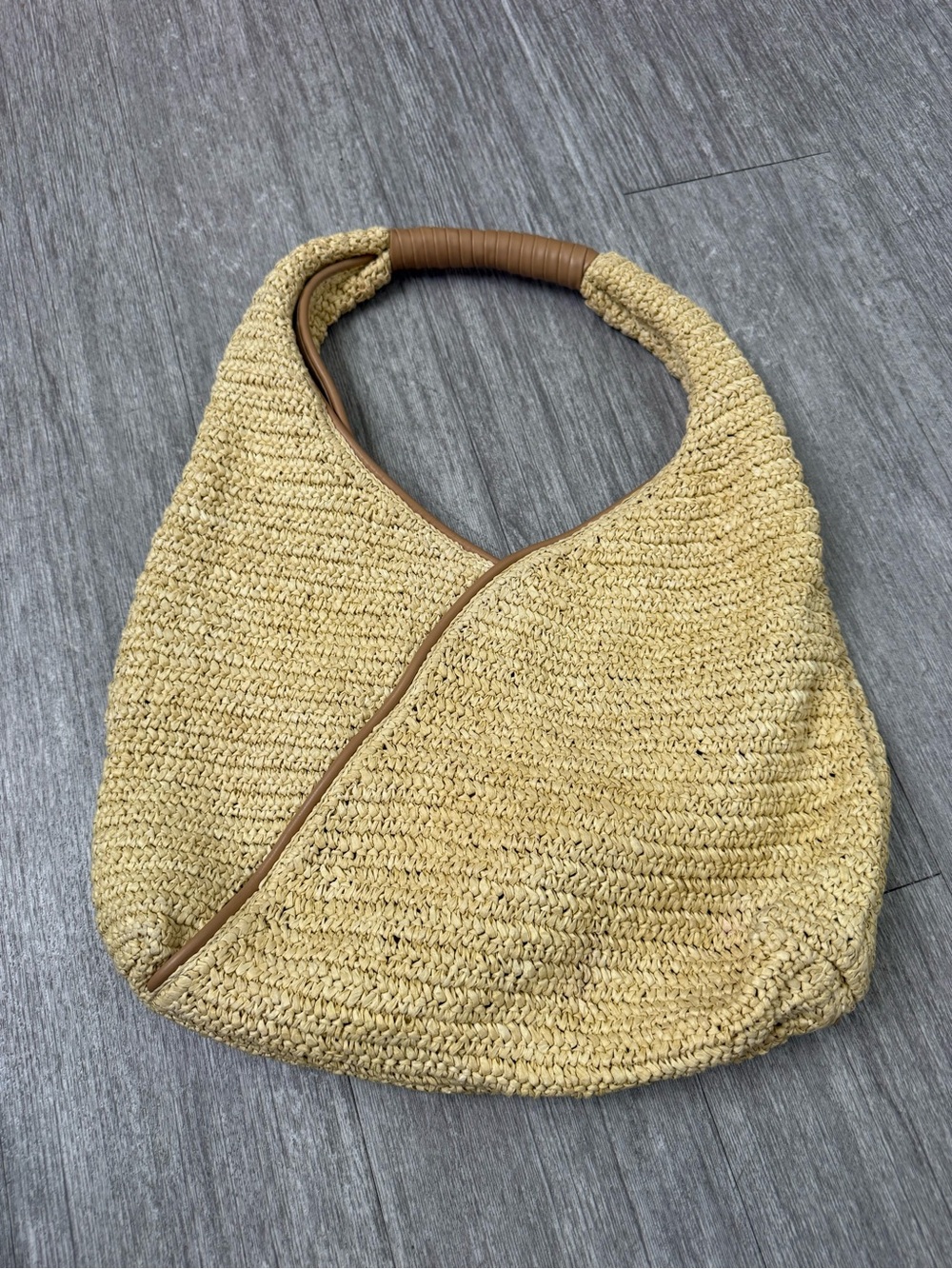 Cleobella Raffia Woven Hobo Shoulder Bag Natural Tan Leather Coastal Boho